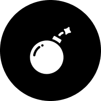 White bomb icon on black background.