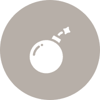 Bomb icon on a gray circle.