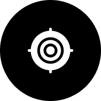 Target icon on black background.